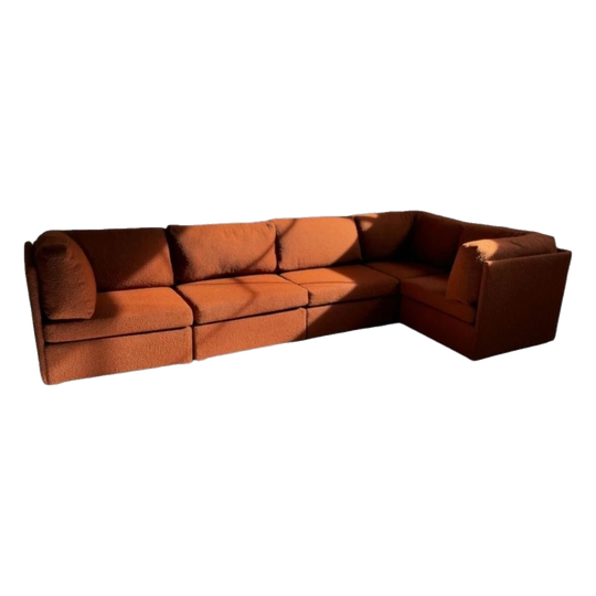 Vintage 1970s 5-Piece Modular Sofa Set, Reupholstered in Warwick Rust Bouclé