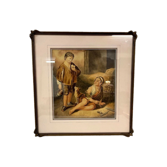 Antique Framed Print, “Invitation to the Game of Polenta” — Bartolomé Estéban Murillo, c.1900s