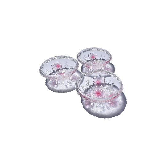 Crystal Vintage Ruffled Bowl Pink Frosted Flower Bowls. Candy Dishes. Set of 3