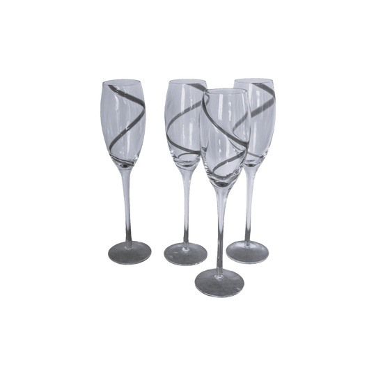 Champagne Glasses / Pier 1 Red Swirline Glasses / Hand Blown Glasses / Vintage Pier 1 Glassware -  Champagne Flute / Red Ribbon Glasses. Set of 4