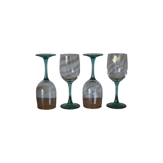 LUMINARC FRANCE Aqua/ Turquoise Colored Stem Clear Bowl Wine Glasses. Set of 4