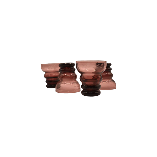Tiny purple coloured etched shot glasses. Set of 4