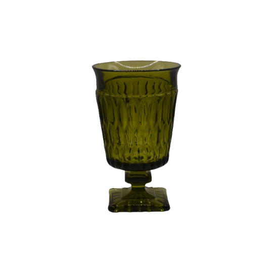 Indiana Glass MOUNT Mt. VERNON Square Footed Iced Tea Goblets - Forest Green - Pedestal Water Goblet One only