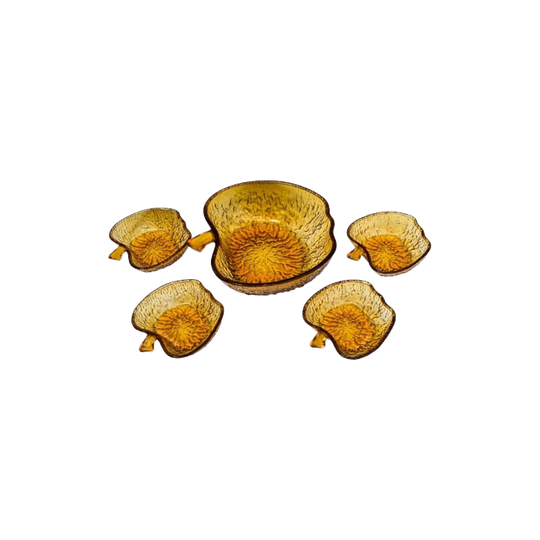 Vintage Amber Italian Glass Apple Shaped Salad /Dessert Set. 1970s