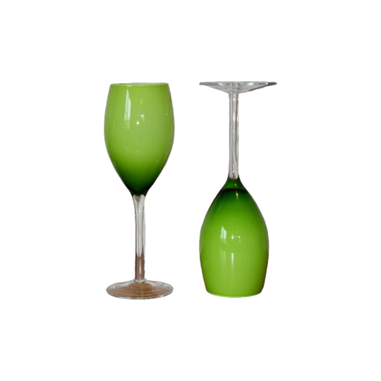 Vibrant Lime Green Coloured long stemmed Wine Glasses. Set of 2