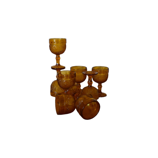 Vintage Amber Tiara Small Wine Cordial Glasses/Small Goblets x 8