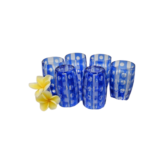 Exquisite Vintage Bohemian Cobalt Blue Cut to Clear Tumblers
