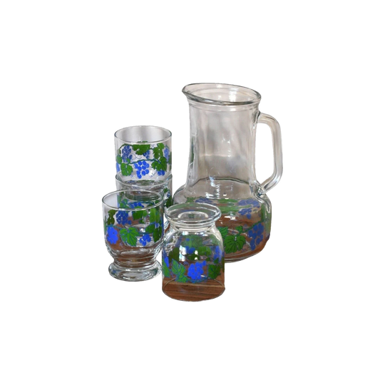 Retro Juice Set. Cocktail Set. Water jug. Lemonade Set. Carafe and 3 matching glasses