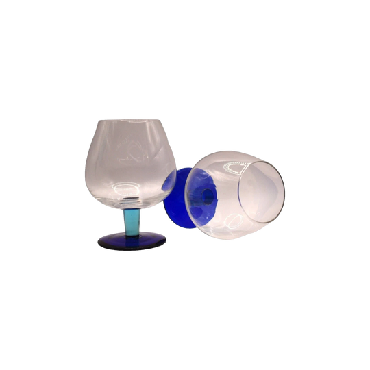 Fabulous set of 2 light blue stem with dark blue footed Brandy/Cocktail Glasses. Set of 2