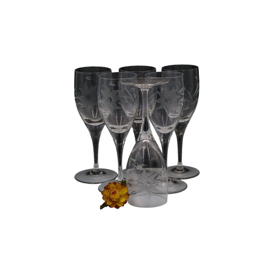 Flower Etched Crystal Port/sherry/liqueur Glasses