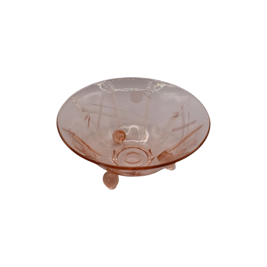 Pink Depression Etched Glass footed bowl.