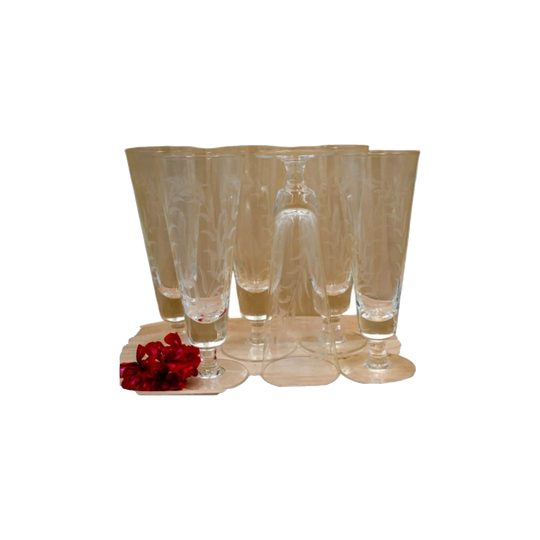 Vintage Etched Fern Frond Pilsner/Champagne/Parfait/Punch/Cocktail Glasses