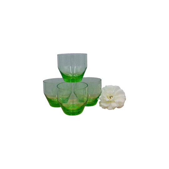 Vintage Etched Green Juice/Cordial/Spirit Glass