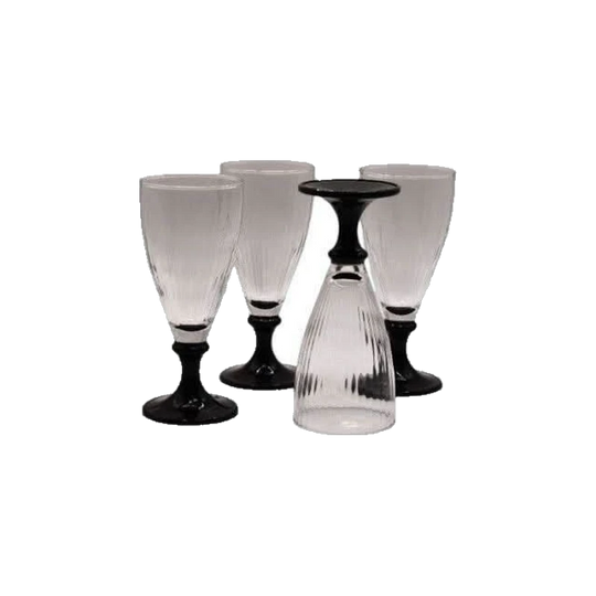 Vintage Italian Textured Wine Glasses with Black Stems. Set of 4
