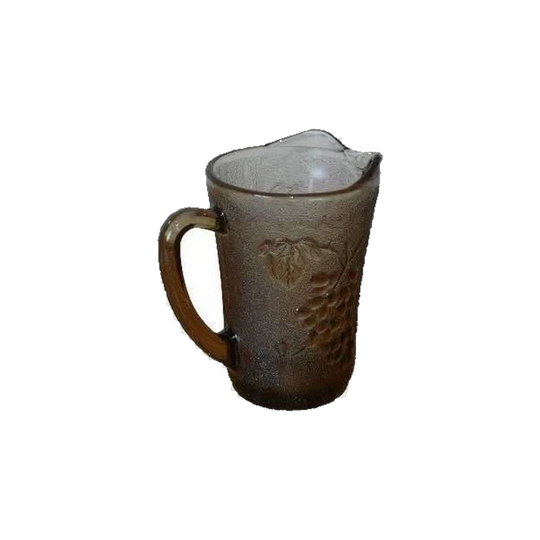 Vintage KIG Smokey Brown Glass Milk Jug, Grape Vine Pattern, KIG Indonesia Glass, Kitchen Decor, Pressed Glass
