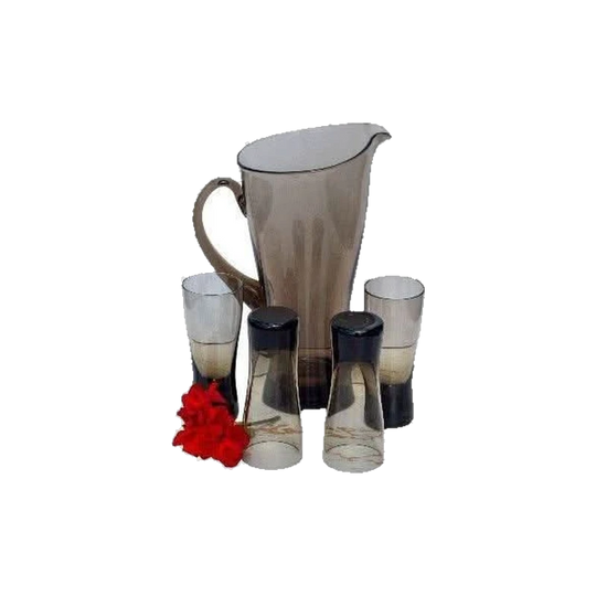 Vintage Smokey Grey Water/Cocktail Set. Pitcher and 4 tumblers