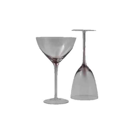 White Wine and Champagne Coupe Glasses with Purple Cased Stem. Set of 2