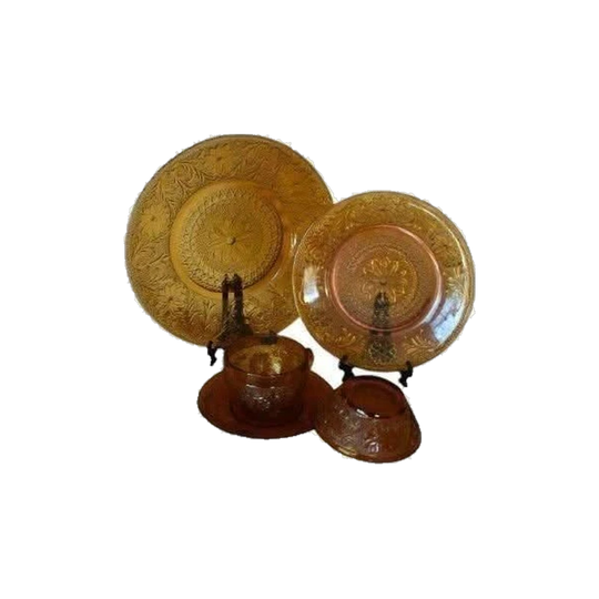 Vintage Tiara Sandwich Amber glass dinner set - 28pc set. Beautiful set