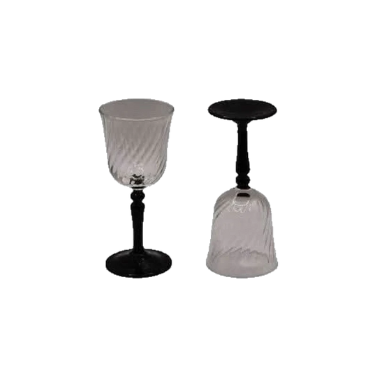 Vintage Luminarc France. Wine Glasses - Twirled clear glass with black stem. Set of 6