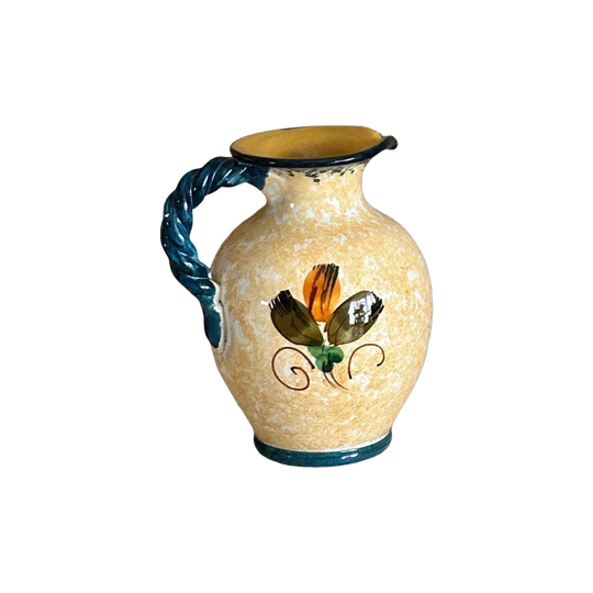 1970s Italian-Made Terracotta Floral-Glazed Pitcher / Decanter / Jug
