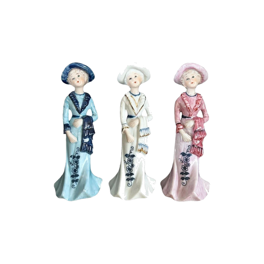 Enesco Victorian Lady Figurines, Set of Three, 1980s, 16 cm