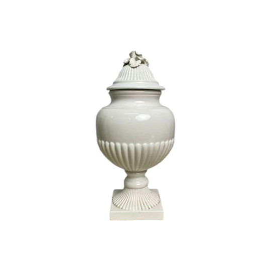 Italian White Ceramic Urn with Rose Finial