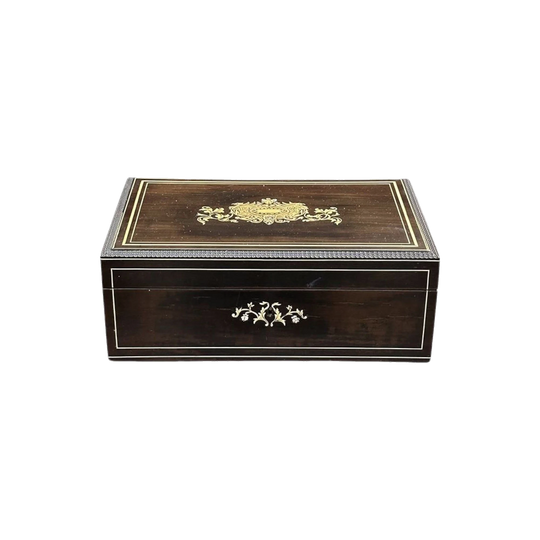 Ebonised Document Box with Brass, Silver and Copper Inlay, c.1860