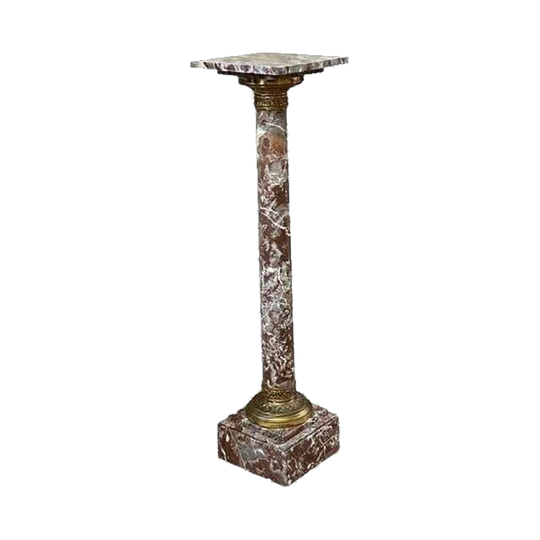 French Marble Pedestal with Ormolu Mounts, Burgundy, Grey and White Veining