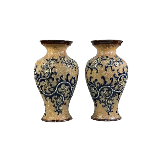 Pair of Royal Doulton Stoneware Baluster Vases by George Tinworth, c.1900