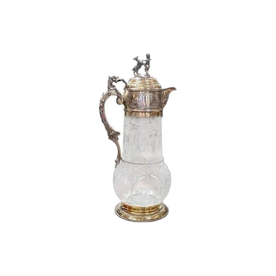 19th-Century Sterling Silver and Gilt Ewer with Hand-Cut Crystal by Charles Edwards, London, c.1883