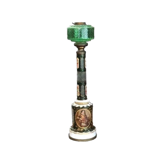19th-Century European Green Overlay Glass Lamp Base with Cameo Portrait, c.1860