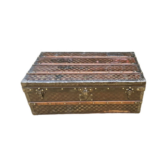 Antique French Louis Vuitton Damier Courier Steamer Trunk, Late 19th Century