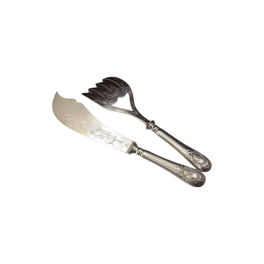 Christofle French Silver-Plated Knife and Fork Servers, Engraved Design (26–28 cm)