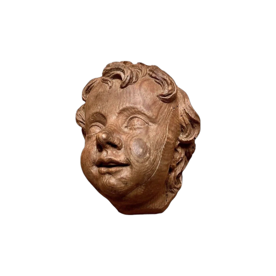 Antique French Italian Carved Timber Cherub Head in European Pine, 18th Century (probable)