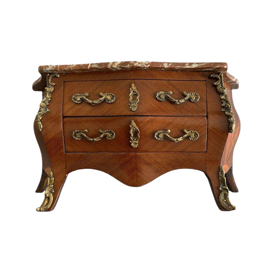 Antique French Small-Scale Commode, Apprentice-Made or Salesman Sample, Marble Top, Two Drawers, Bronze Mounts