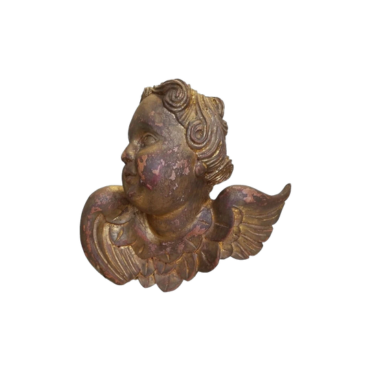 Italian Florentine-Style Carved Gilded Wood Winged Putto (Cherub/Angel) Head