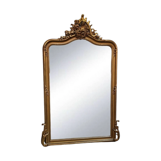 Antique 19th-Century French Louis XV-Style Gilt Mantel Mirror with Original Bevelled Glass