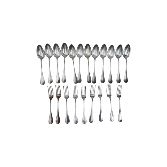 Vintage French Christofle Silver Plate Cutlery Set, 21 Pieces, Medallion Back