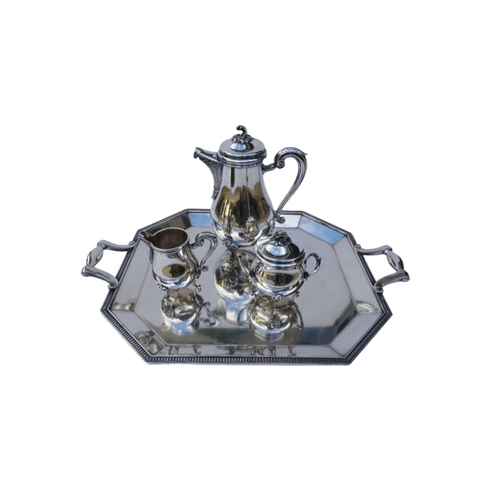 Vintage French Silver-Plated Christofle 4-Piece Tea and Coffee Set with Serving Tray
