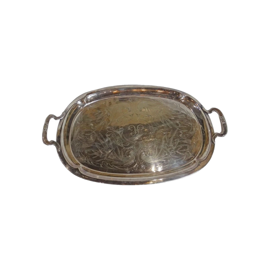 French Christofle Silver-Plated Serving Tray with Ornate Engraving