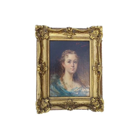 French 19th-Century ‘Portrait of a Lady’ Oil on Canvas, Signed, Original Antique Frame