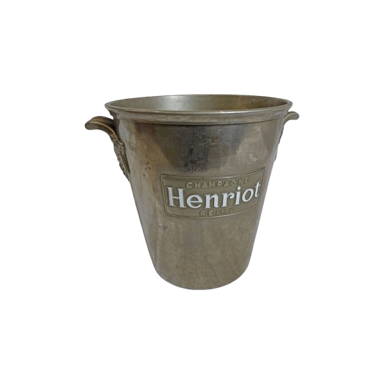 Vintage Henriot French Champagne Ice Bucket in Nickel-Silvered Metal with Grape Handles