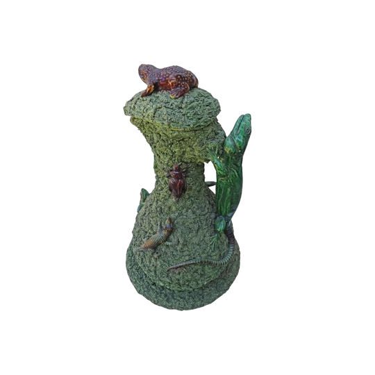 Antique Portuguese Palissy Majolica Lidded Ewer with Underplate
