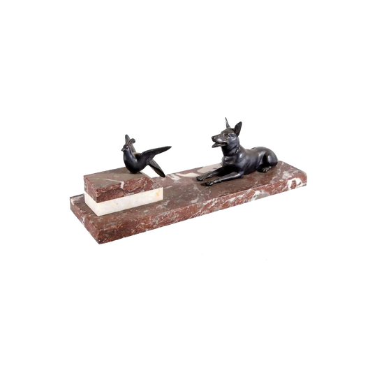 Antique French Art Deco Bronzed Metal and Marble Desk/Display Set