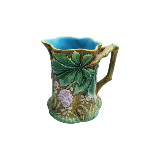 Antique George Jones Majolica 'Park' Pitcher Jug – Tree-Trunk Form, 18 cm
