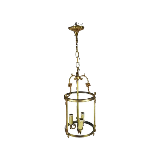 Vintage French Bronze 3-Light Lantern with Cylindrical Glass – LT 12