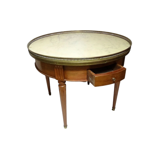 Antique French Bouillotte Coffee Table with Marble Top and Brass Gallery