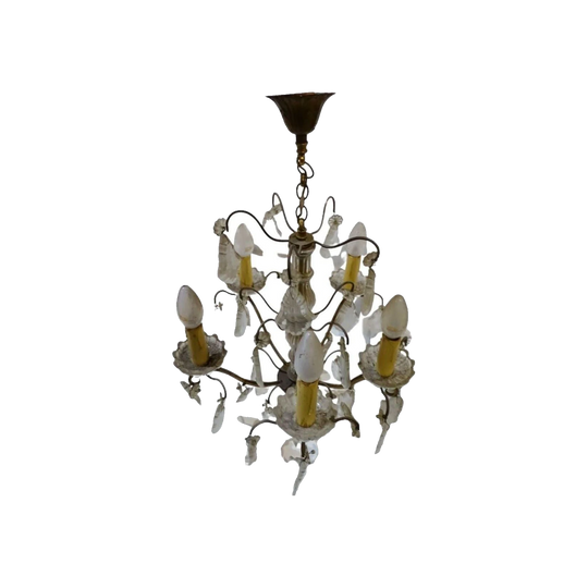 Vintage French 5-Light Chandelier, Bronze Frame with Crystals, Small Scale, 60 x 40 cm