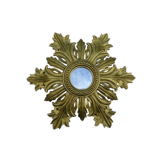 Vintage French Carved Gilt Wood Sunburst Wall Mirror, 71 cm Diameter