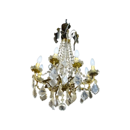 Antique French Cut Crystal and Bronze 8-Light Chandelier